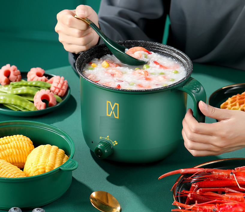 Nồi Lẩu Điện Đa Năng Mini Ca Nấu Mì, Cơm Đa Năng 2 Tầng Kèm Xửng hấp Cao Cấp Núm Xoay 2 Nấc Nhiệt Kèm Giá Hấp 1,8L Hàng Chính Hãng OnionDecor