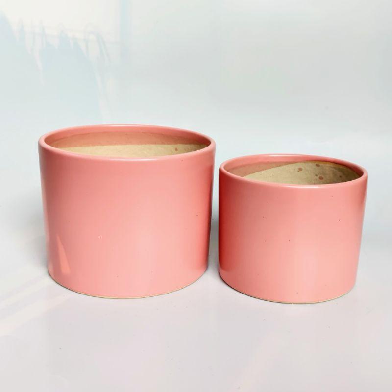 Chậu sứ trồng cây hình trụ trơn, men lạnh, nhiều màu sắc