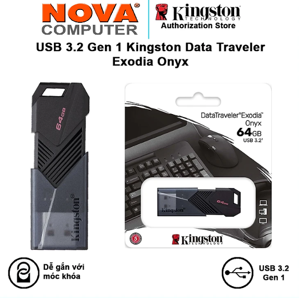 USB Kingston 3.2 Gen 1 DataTraveler Exodia Onyx 64G / 128G / 256G - Hàng Chính Hãng 