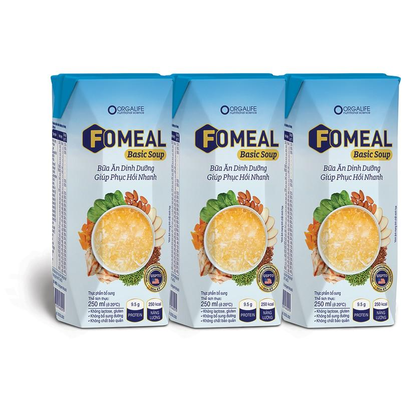 Lốc 3 hộp thực phẩm dinh dưỡng Fomeal Basic Soup 250ml/hộp - Bữa ăn thay thế, giúp người bệnh phục hồi nhanh chóng