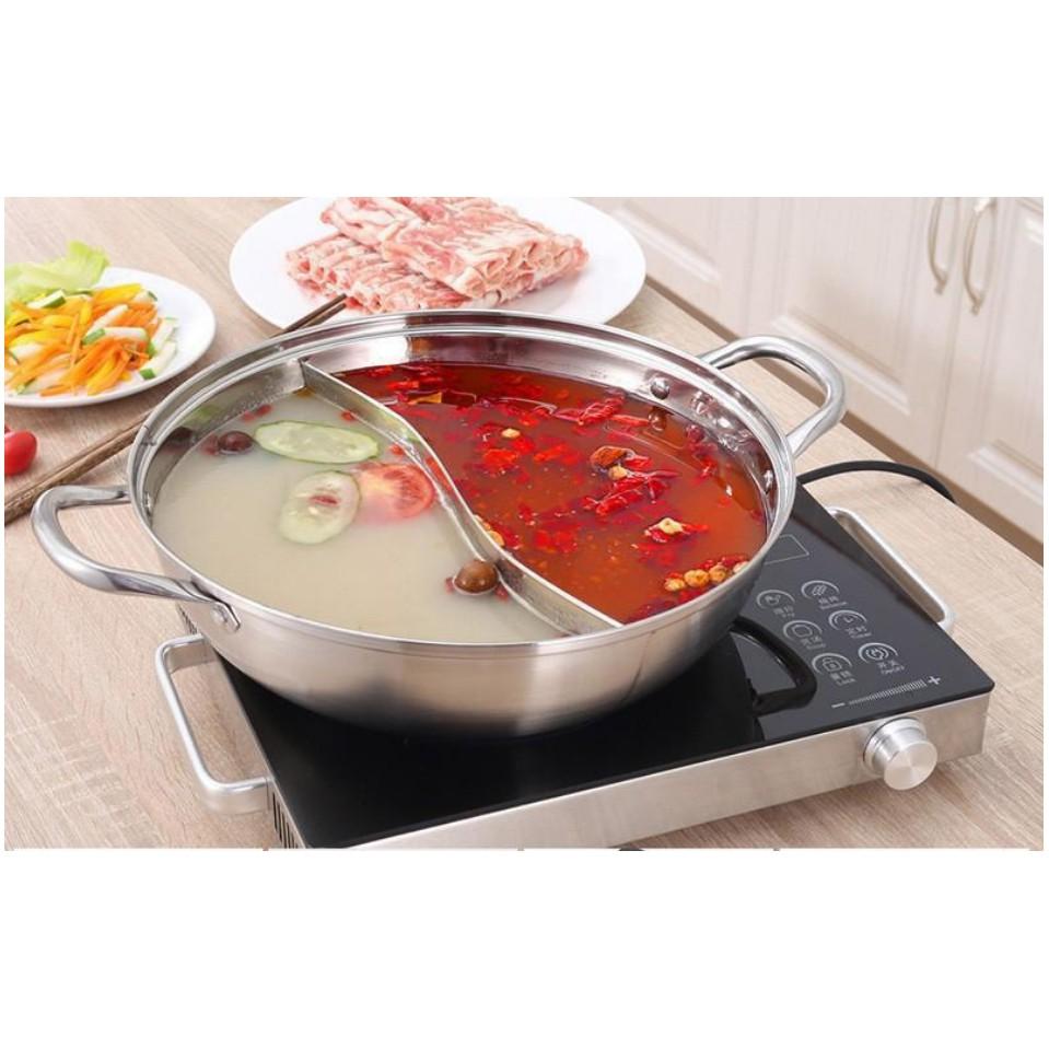 Nồi Lẩu 2 Ngăn Size 30 Cm, Nấu Được Trên Bếp Từ Có Nắp Kính