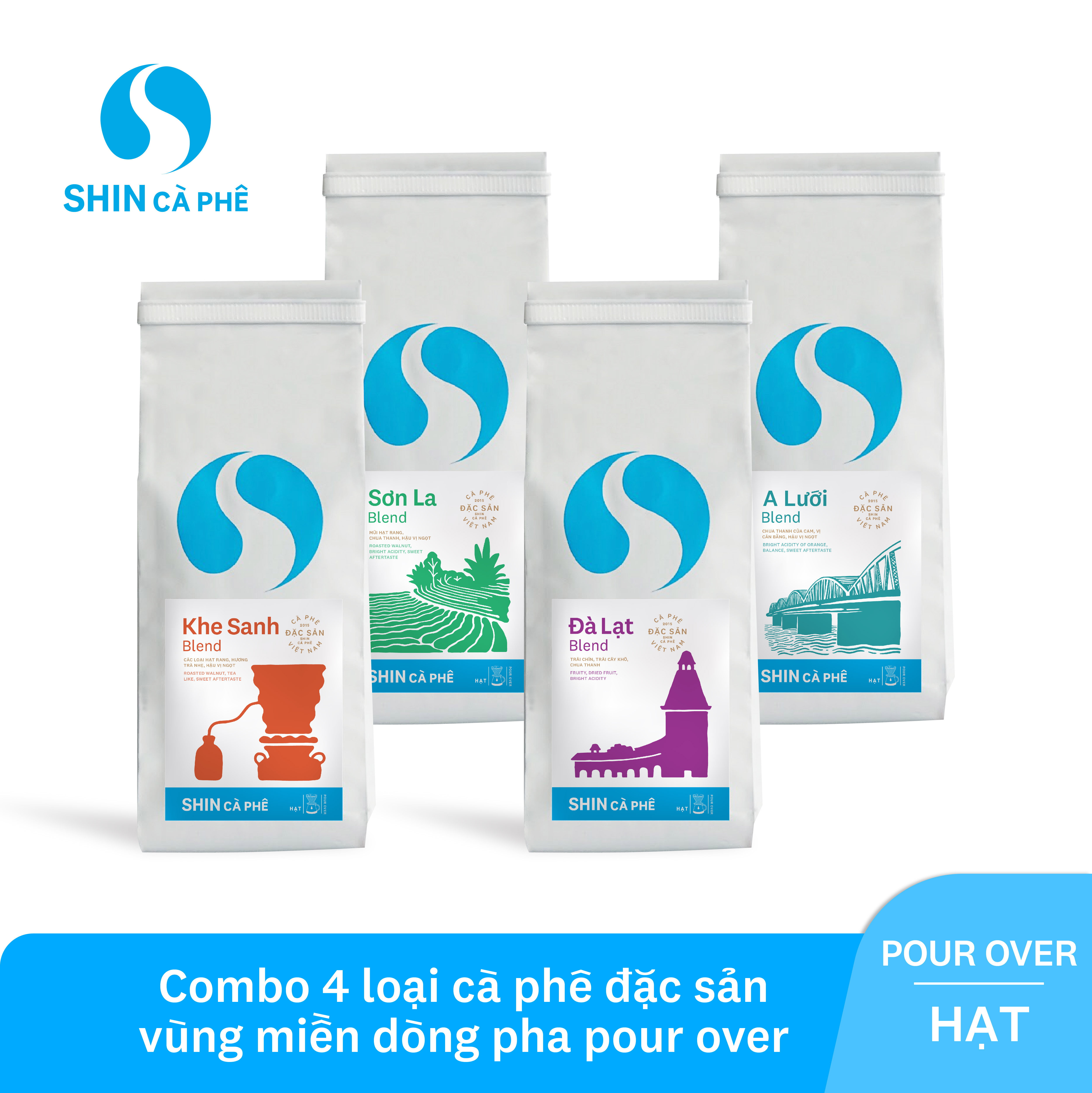 Combo Tiết kiệm - 4 túi cà phê đặc sản pha thủ công SHIN Cà Phê