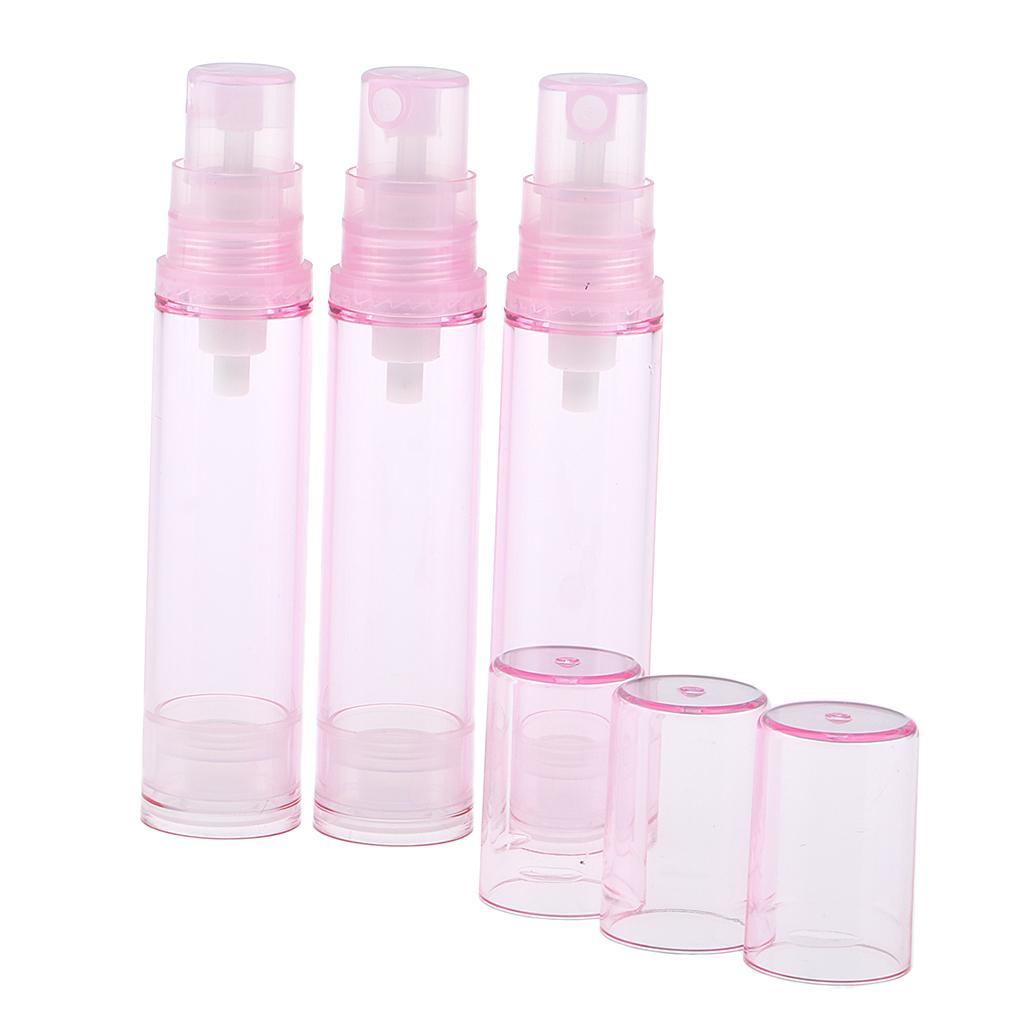 3Pcs 10ml Empty Airless Pump Bottles Refillable Cosmetic Containers Pink