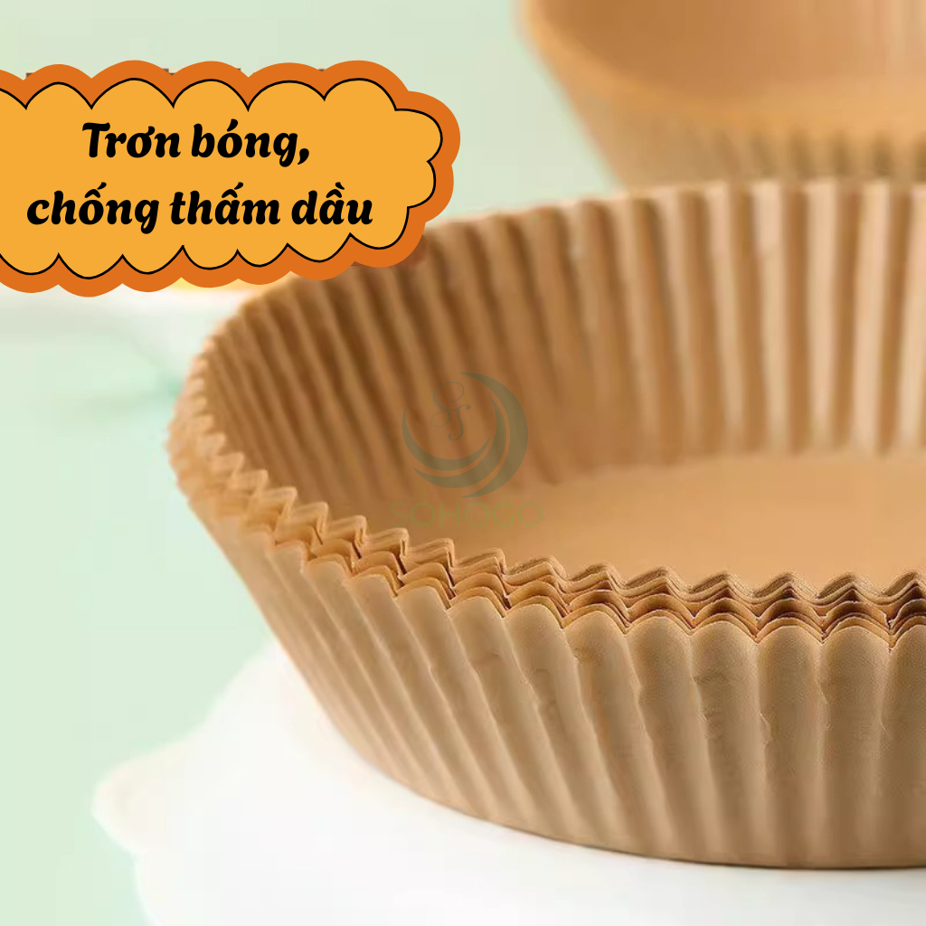 Set 50 Miếng Giấy Lót Nồi Chiên Không Dầu, miếng lót nướng không dính thấm dầu hình tròn đa năng V0060
