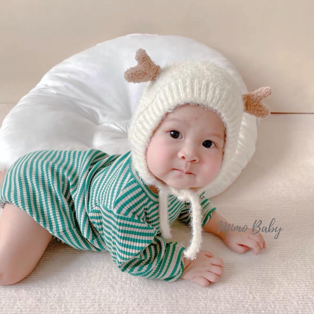 Mũ len nhung cột dây đôi gạc nai nhỏ xinh cho bé mimo baby ML48