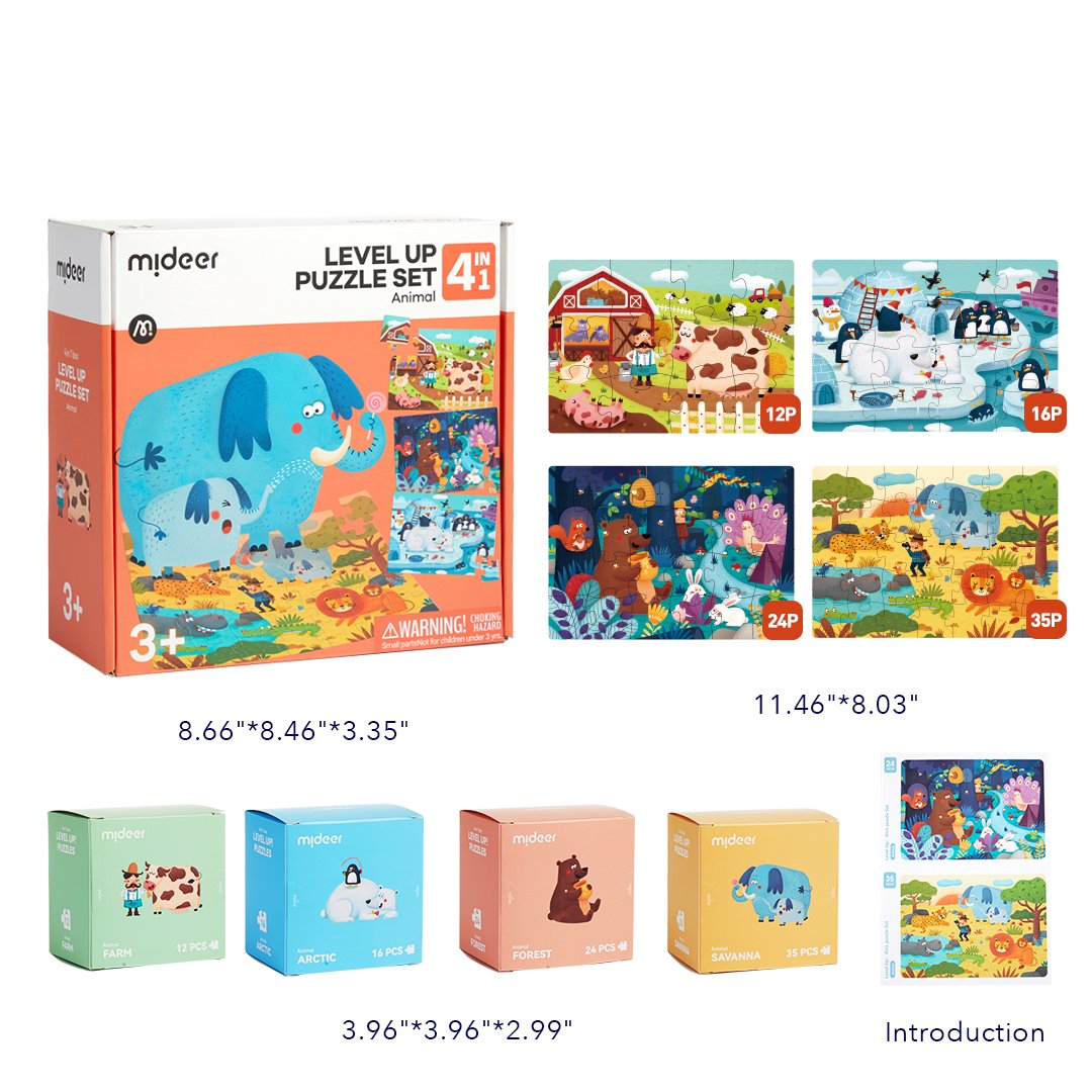 Đồ Chơi Xếp Hình Mideer Level Up Puzzle Set 4in1 (04 tranh 12-16-24-35 mảnh ghép) - Dành cho bé từ 3 tuổi