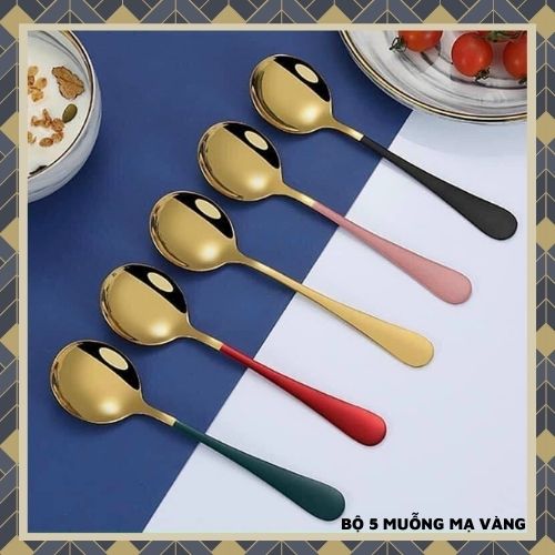 Set 5 Muỗng Inox Titan Mạ Vàng Sang Trọng