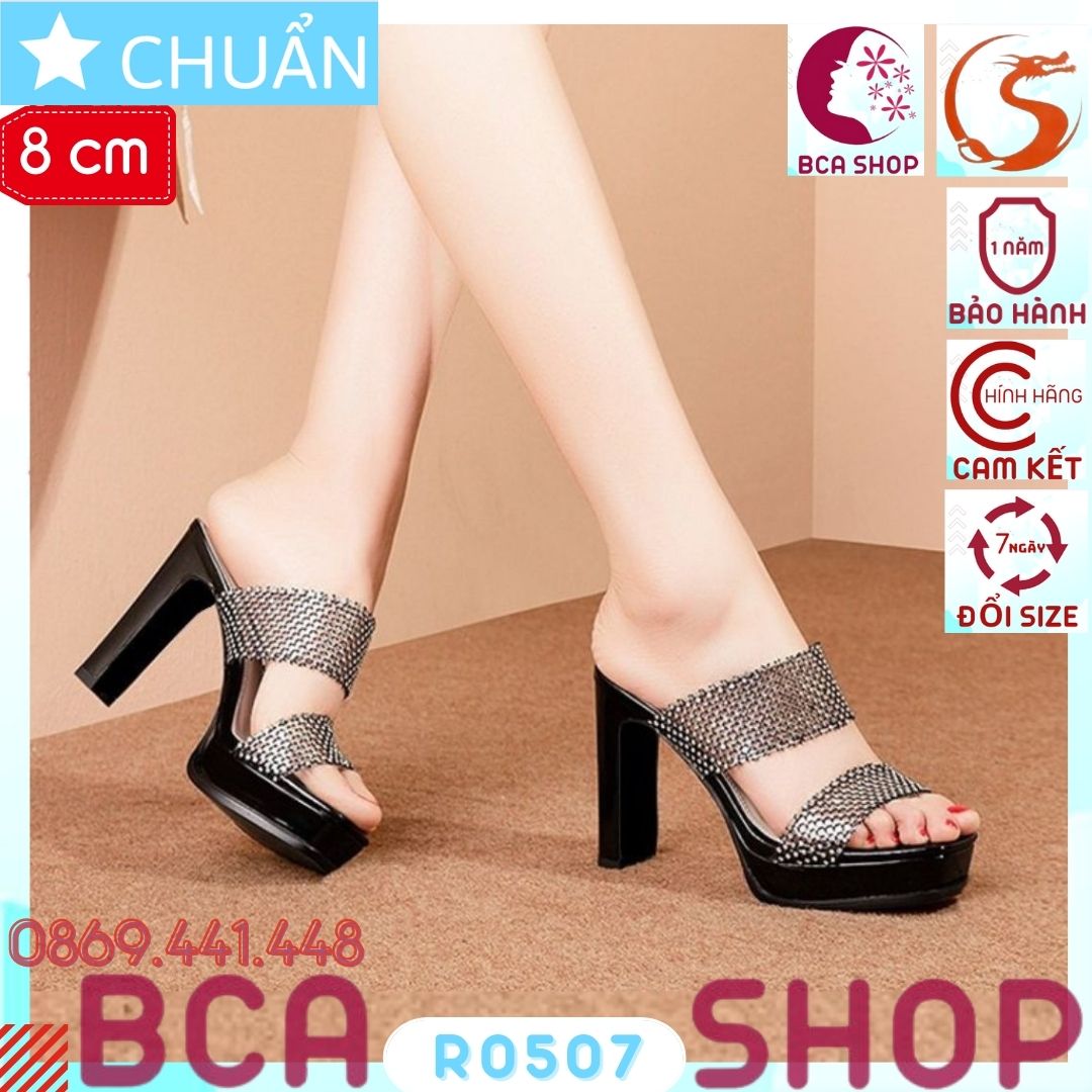 Giày cao gót nữ 8p hở mũi RO507 ROSATA tại BCASHOP đế trụ, quai trong thời trang, họa tiết cách điệu - màu đen