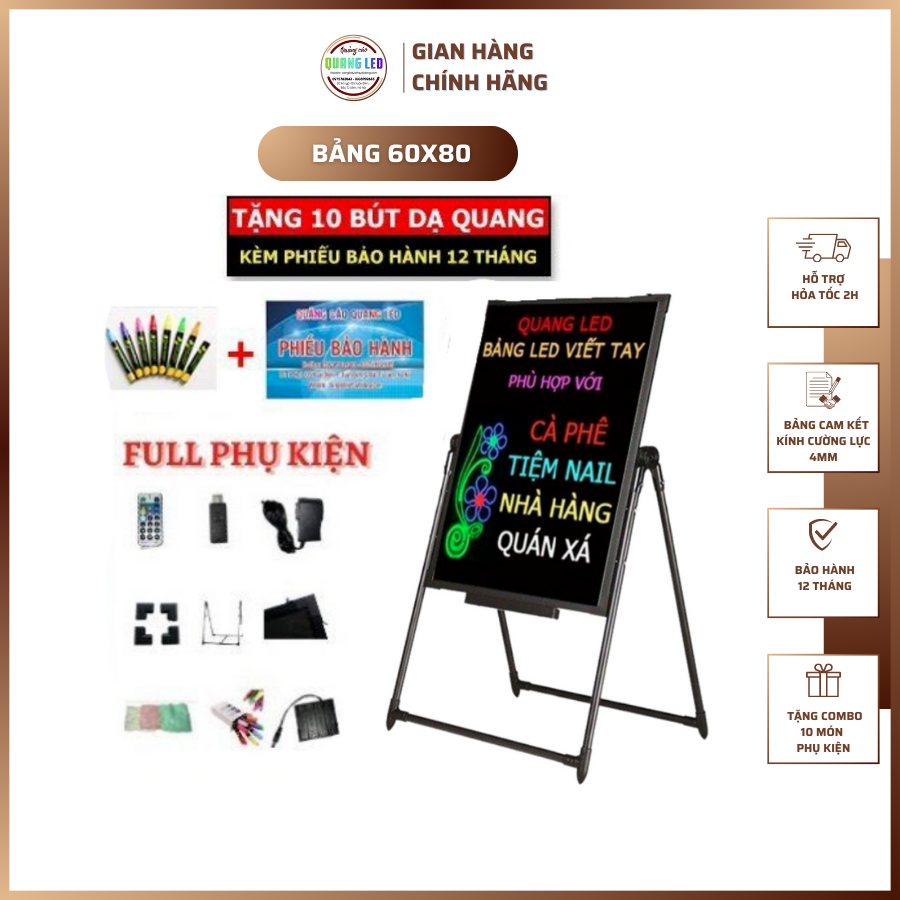 Bảng Led Huỳnh Quang, Bảng Viết Dạ Quang 60x80cm