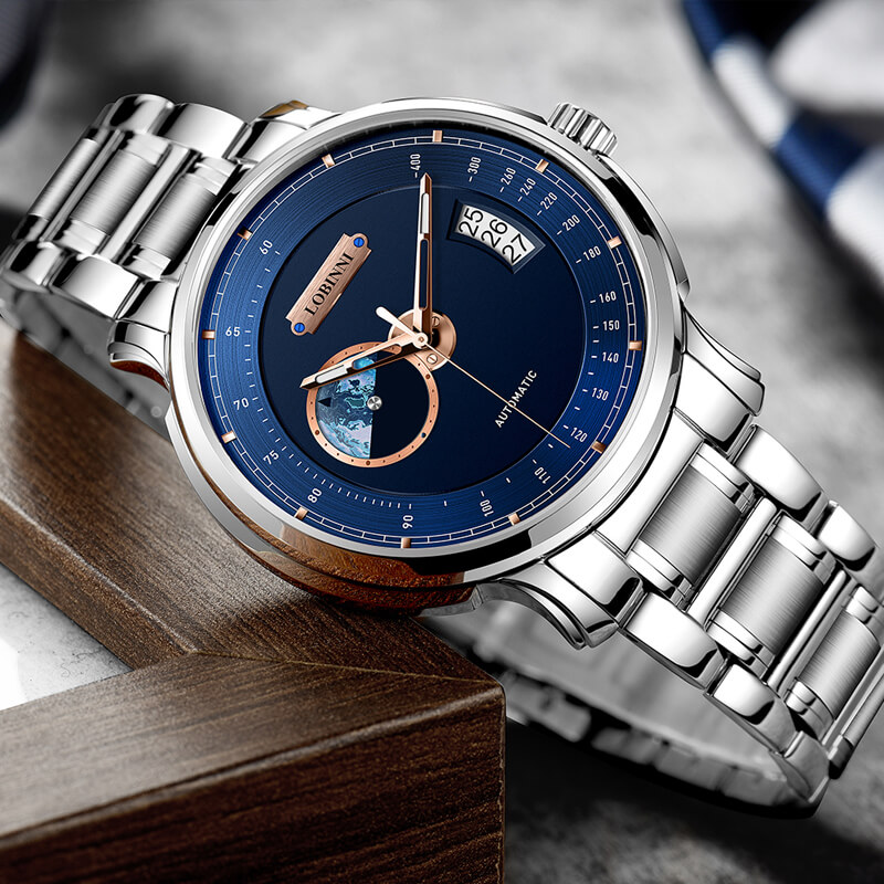 Đồng hồ nam chính hãng LOBINNI L17511-1 Fullbox, Kính sapphire ,chống xước,chống nước,mặt xanh, vỏ trắng ,dây kim loại thép không gỉ 316L, Mới 100%,Bảo hành 24 tháng,thiết kế đơn giản và sang trọng