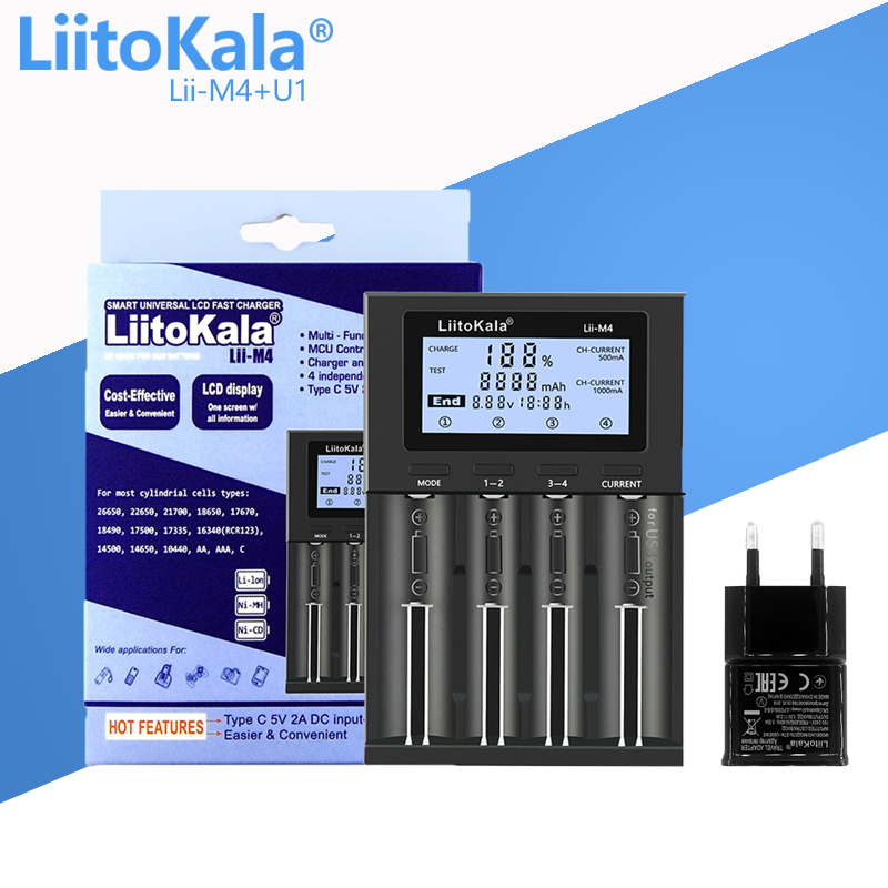 Màn hình LCD sạc thông minh LiitoKala Lii-M4 U1 18650 cho 26650 21700 32650 20700 21700 16340 CR123A 18500 pin AA AAA Màu sắc: Lii-M4