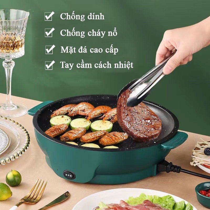 Bếp Nướng Điện 26cm, Chảo Nướng Điện Không Khói 600W Chống Dính Đa Năng BBQ Tại Nhà - Hàng Chính Hãng