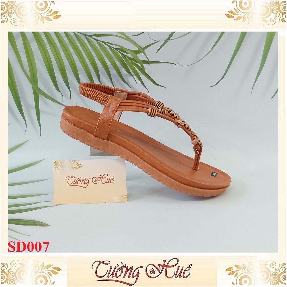 Sandal Nữ Xỏ Ngón Quai Đính Hoa Đế Bệt - SD007