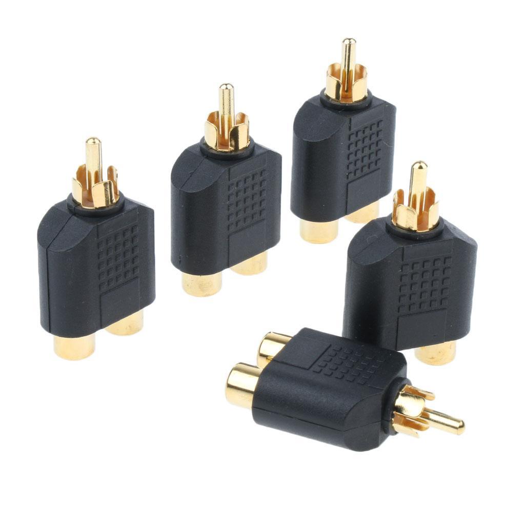 5x 1 RCA Male to 2 PHONO Female Y-Splitters Connector AV Audio/Video Adapter