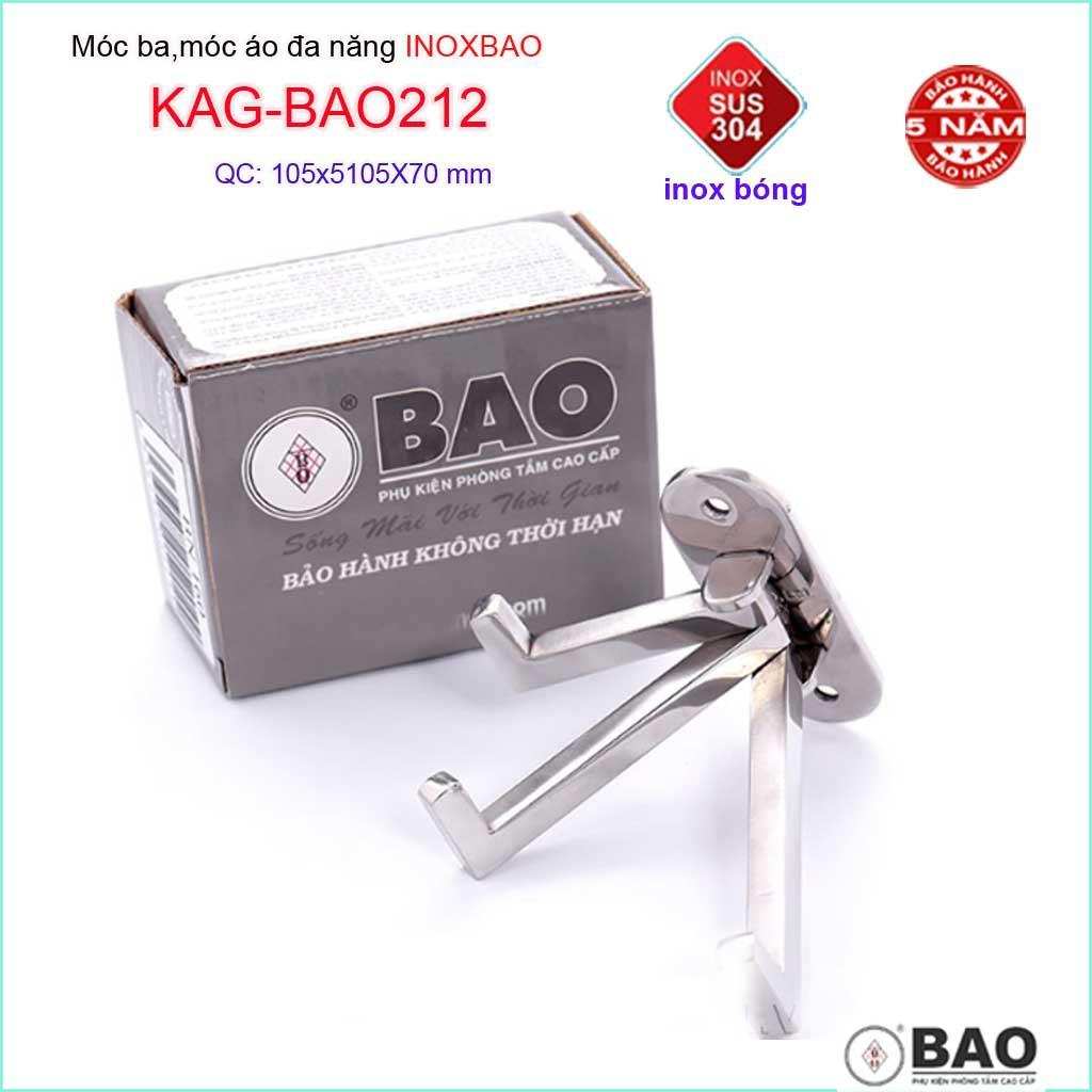 Móc 3 Inox Bảo KAG-BAO212, Móc xoay 180 độ treo đồ nhà tắm SUS304 thiết kế tuyệt đẹp sang trọng tinh tế đến từng chi tiế