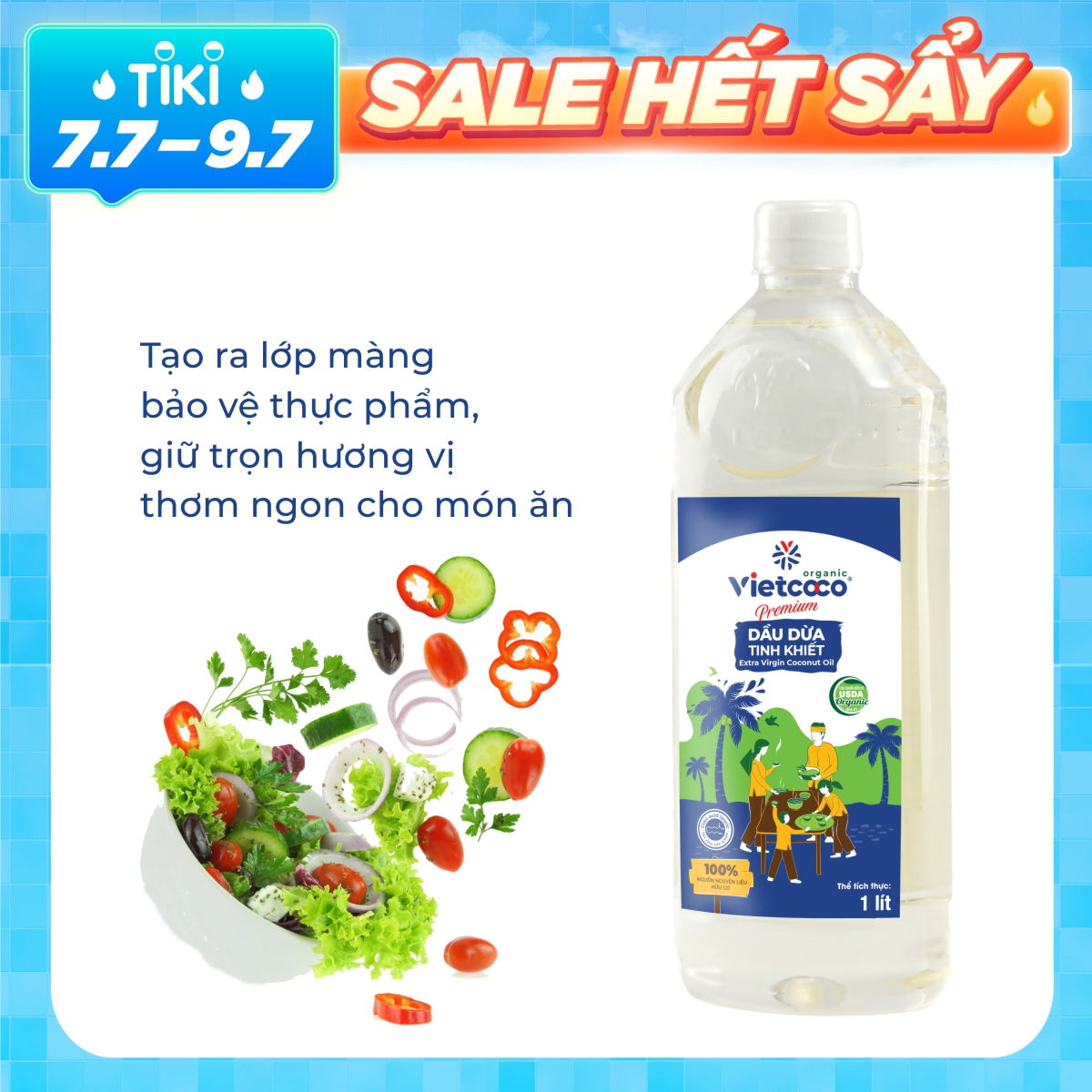 DẦU DỪA TINH KHIẾT ORGANIC VIETCOCO, PET 1 LIT