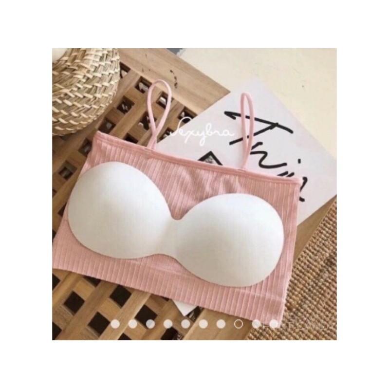 Áo bra nữ 2 dây thun tăm gân áo lót mút mỏng cho bé gái mới lớn học sinh - bra12
