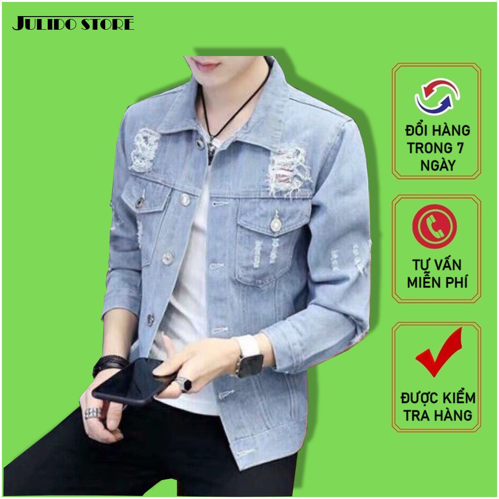 Áo khoác jeans nam , áo khoác nam xanh GT02 form vừa chất liệu mềm mềm co dãn lôi cuốn có mũ có 3 size Julido mẫu khoác AKJ8687 thời trang lịch lãm hàn quốc trẻ trung hiện đại