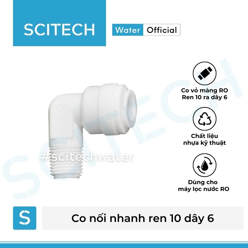 Combo 2 co nối nhanh ren 10 ra dây 6 (Co vỏ màng) dùng trong máy lọc nước - Hàng chính hãng