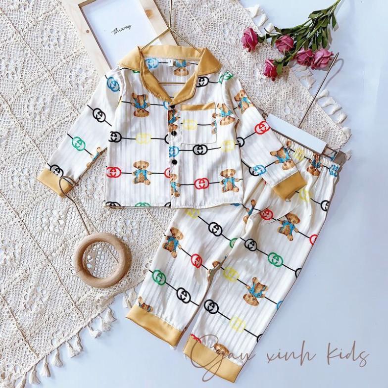Bộ Ngủ Pijama Dài Tay Cho Bé Chất Lụa Gấm Size 1 - 10 Tuổi - Babi mama