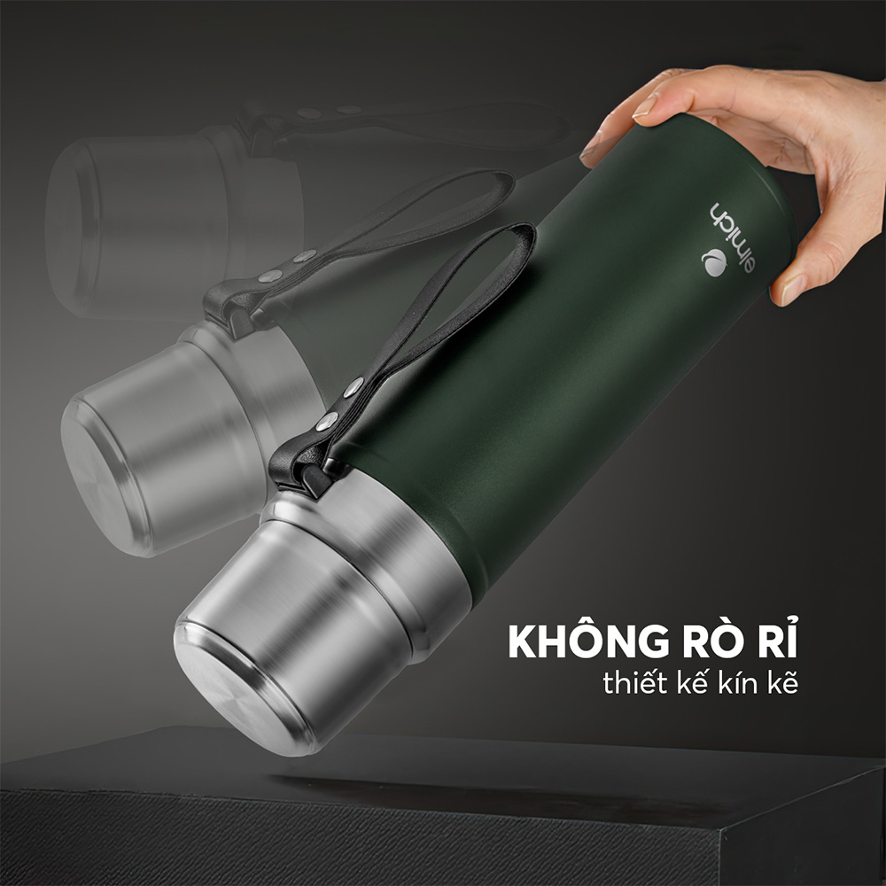 Bình giữ nhiệt inox 316 Elmich EL8311 800ml, Hàng chính hãng, thiết kế 2 nắp, miệng bình rộng, giữ nóng lạnh - JoyMall