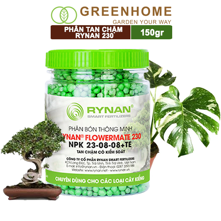 Phân tan chậm Rynan 230, chai 150gr, chuyên kiểng lá, dưỡng lá xanh, sinh trưởng khoẻ |Greenhome