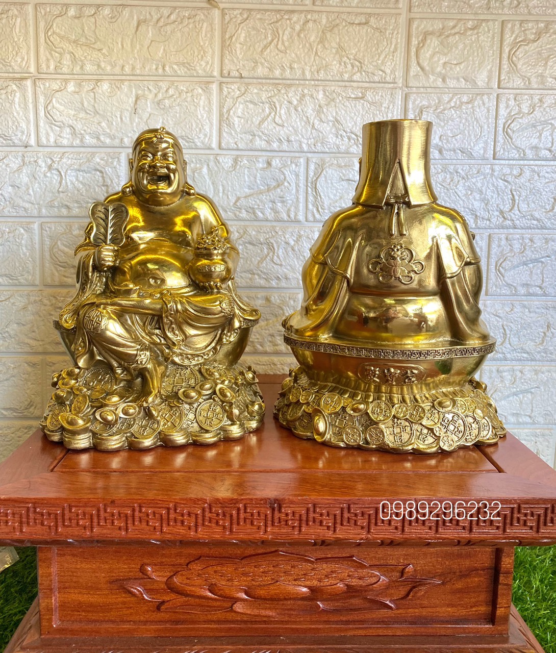 Tượng ông Thần Tài - Thổ Địa đồng vàng bóng - Tượng ông Tài Địa vàng bóng
