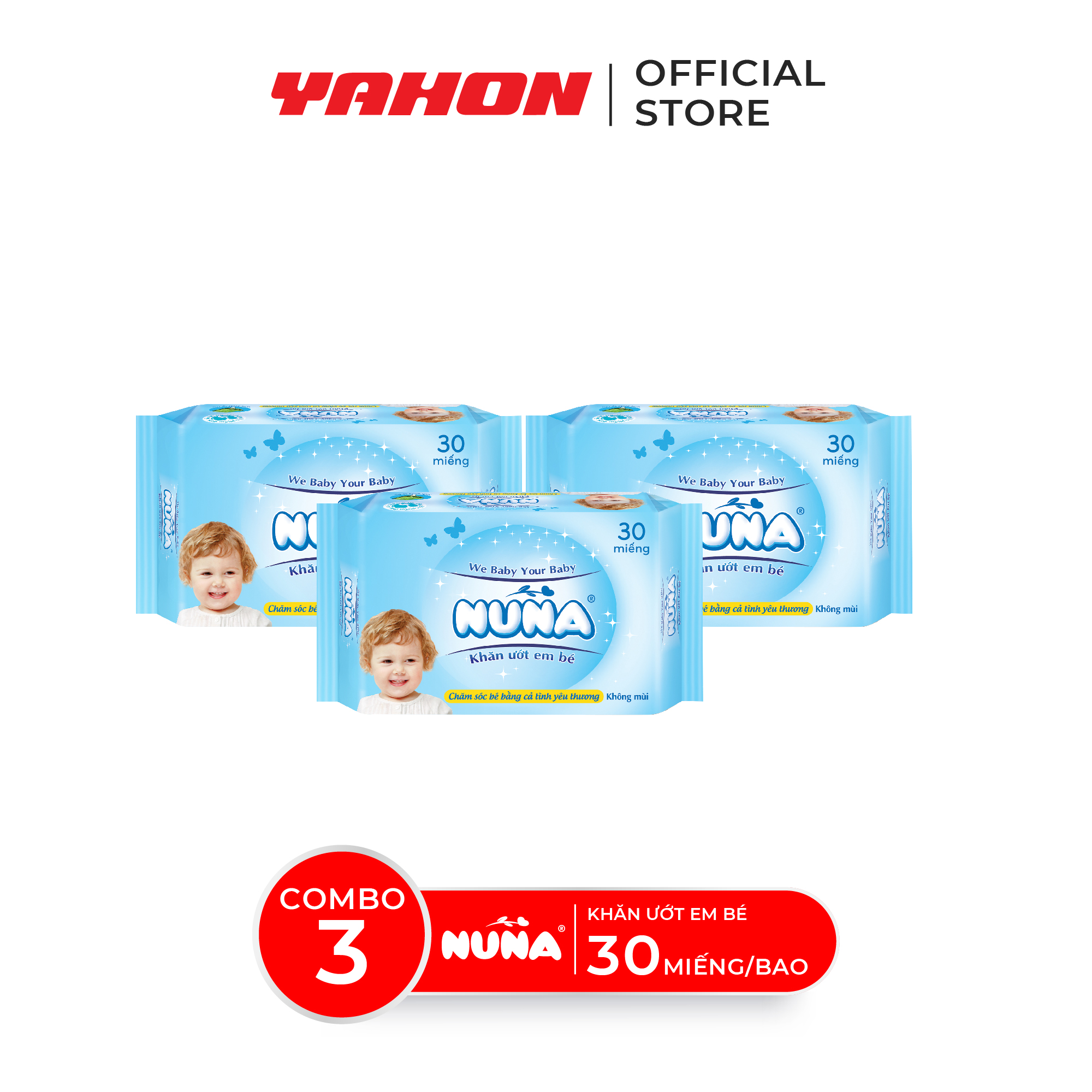 Combo Khăn Ướt Em Bé NUNA Không Mùi 30 Miếng/Bao