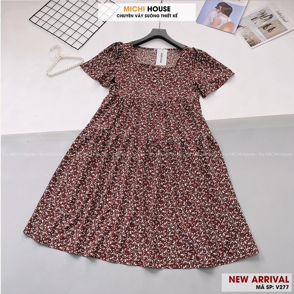 Váy Hoa Nhí Cổ Vuông Dáng Dài Babydoll Váy Voan Suông Đầm Bầu Xinh Thiết Kế Form Xuông Rộng V277 Michi House