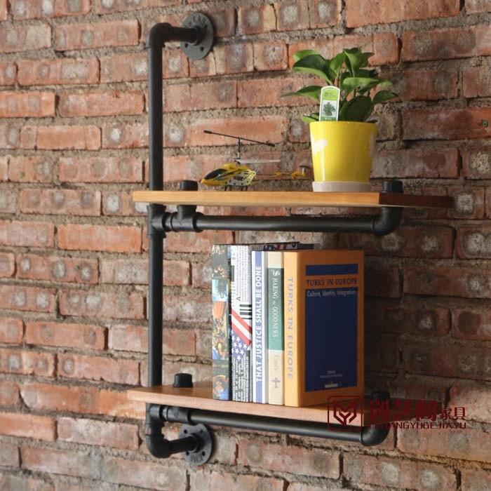 Kệ ống nước treo tường 2 tầng treo tường chất liệu ống sắt, kệ ống nước để kệ sách