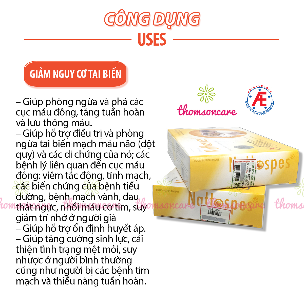 Nattospes - Có tem tích điểm chính hãng - Hỗ trợ hoạt huyết dưỡng não, ngăn ngừa tai biến, ổn định huyết áp