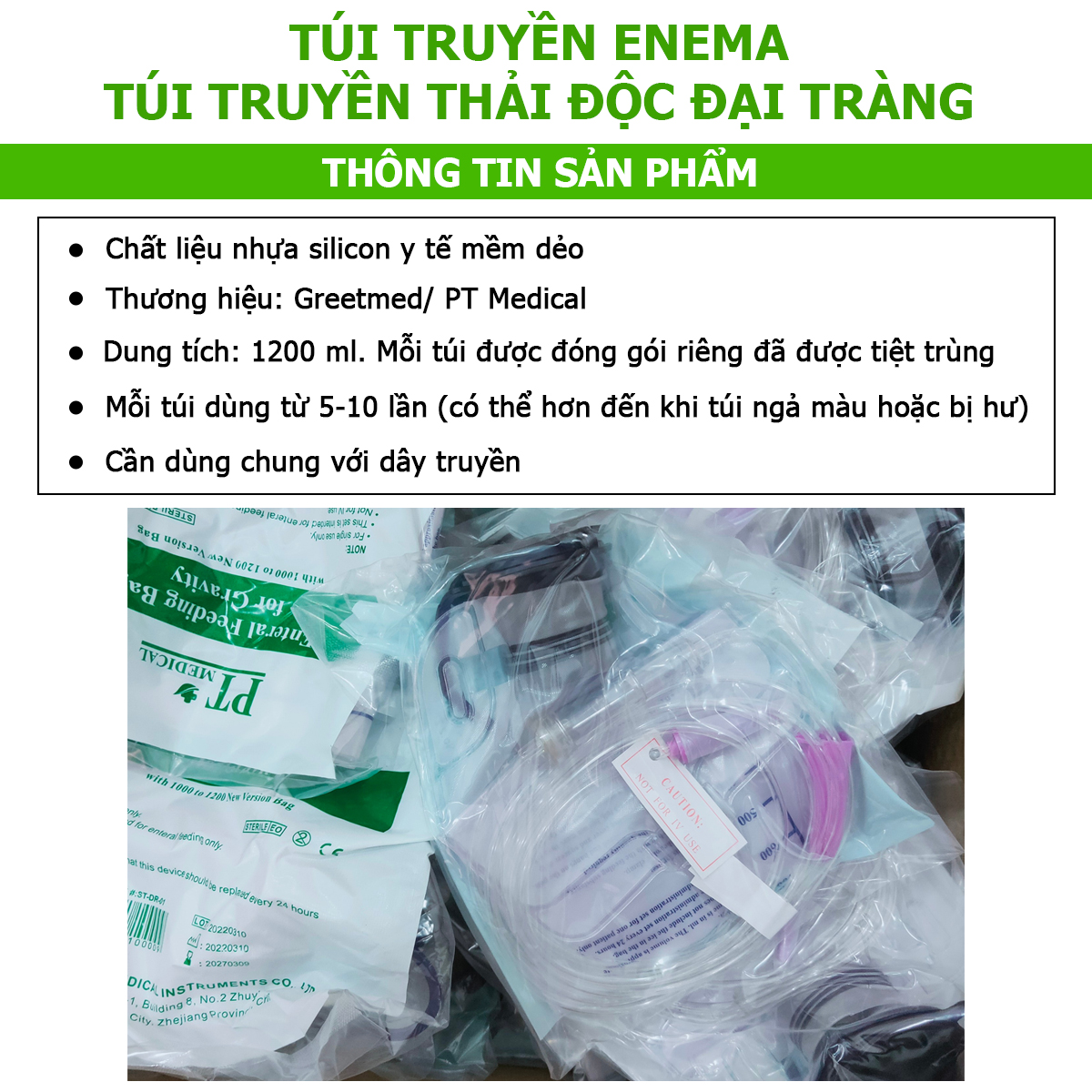 Túi Truyền Thải Độc Đại Tràng Cafe Bằng Phương Pháp Enema, Kèm Dây Truyền (Combo 1 Túi Kèm 5 Dây)