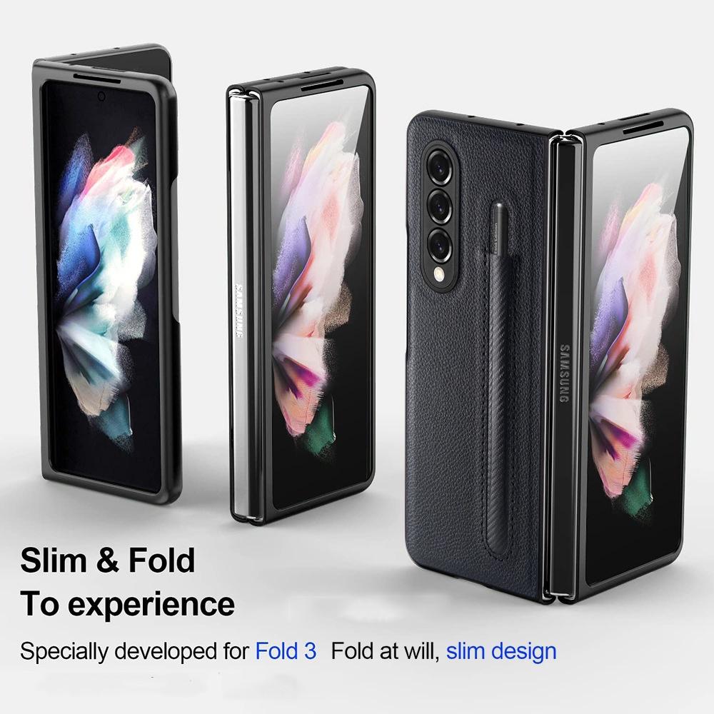 Ốp Lưng Da Cho Samsung Galaxy Z FOLD 5 / Z FOLD 4 /Z FOLD 3 Có Ngăn Đựng Bút Spen