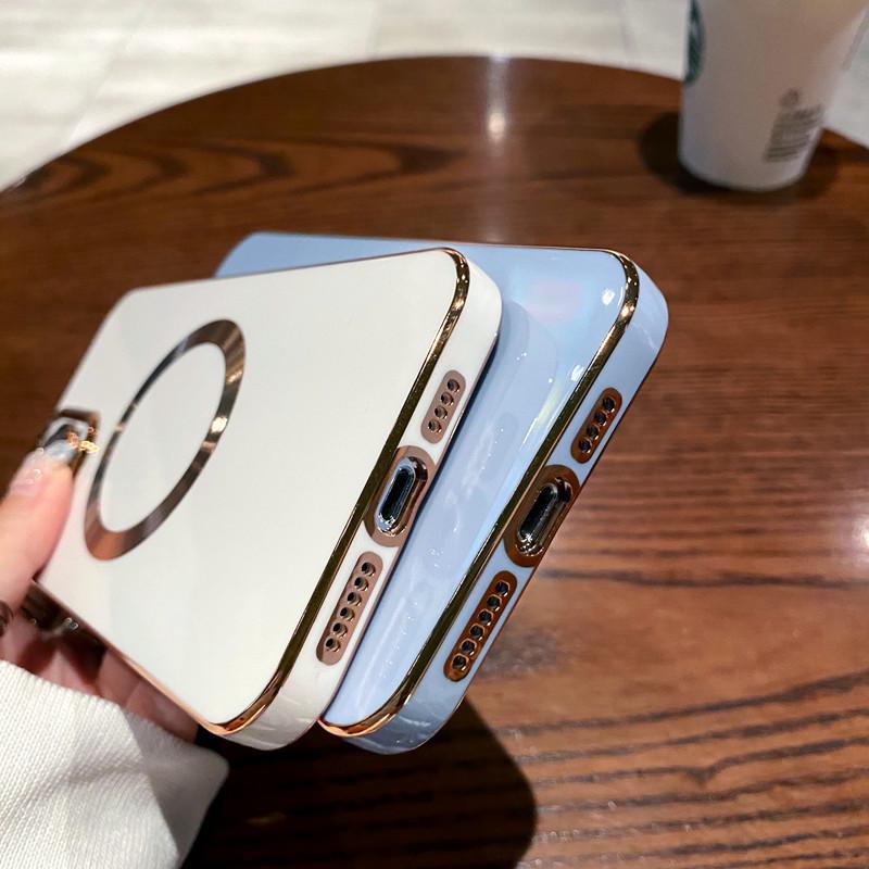 Đảm bảo chất lượng phù hợp với vỏ điện thoại di động iPhone 14 mạ điện màu trơn chải màng thấu kính từ tính MagSafe Vỏ bảo vệ Apple 13