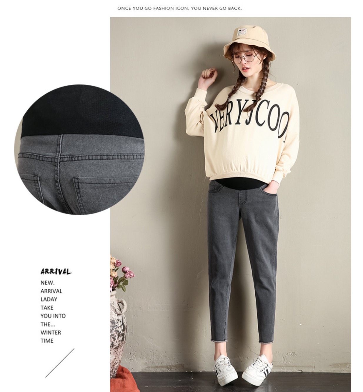 QUẦN JEANS BẦU DÁNG BAGGY, TRƠN