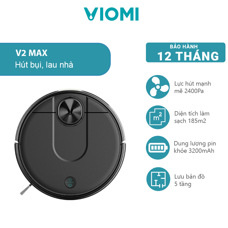 Robot Hút Bụi Lau Nhà Thông Minh Viomi V2 MAX Lưu Bản Đồ 5 Tầng - Bản Quốc Tế - Hàng Chính Hãng