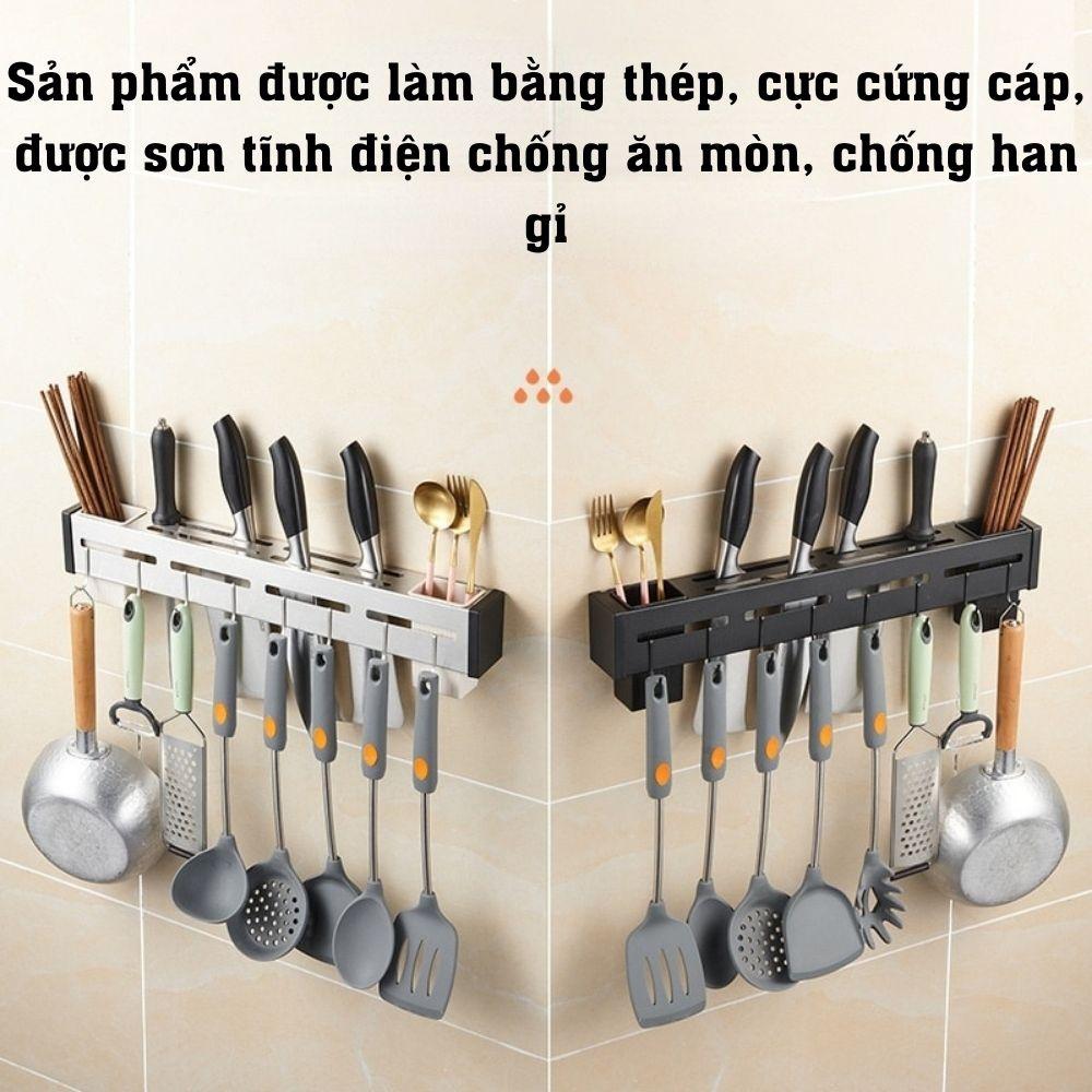 Giá cài dao treo tường có móc treo kệ treo đồ nhà bếp dán tường đa năng thông minh bằng thép sơn tĩnh điện chịu lực