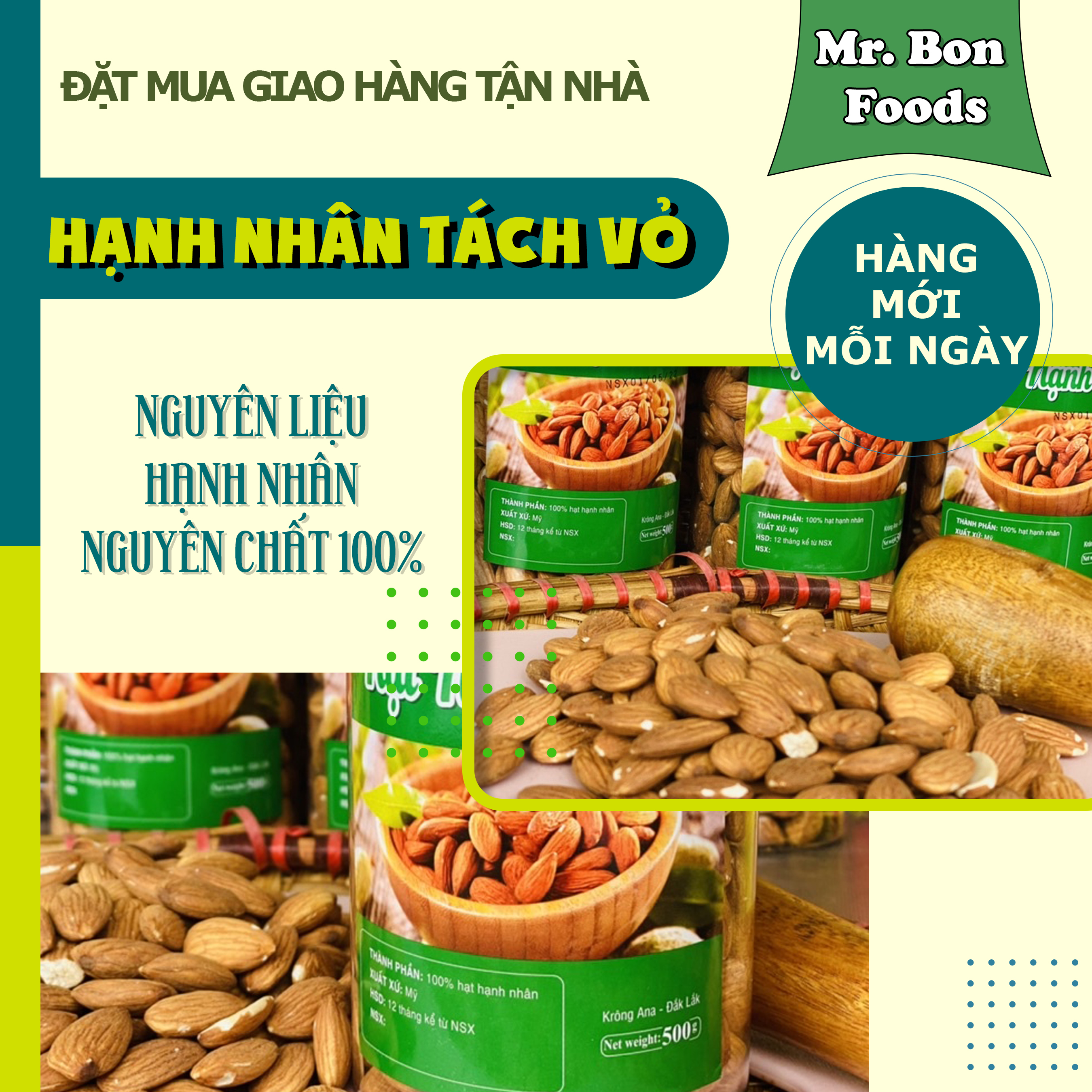 Hạnh Nhân Rang Tách Vỏ NHẬP KHẨU - Hạnh Nhân Sấy Mộc - Thức Ăn Dinh Dưỡng