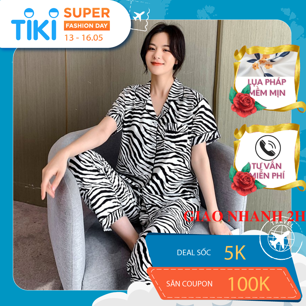 Bộ đồ Pyjama, đồ mặc nhà nữ VILADY - B107 kiểu tay ngắn quần dài họa tiết VẰN thanh lịch chất liệu lụa Pháp cao cấp (lụa latin)