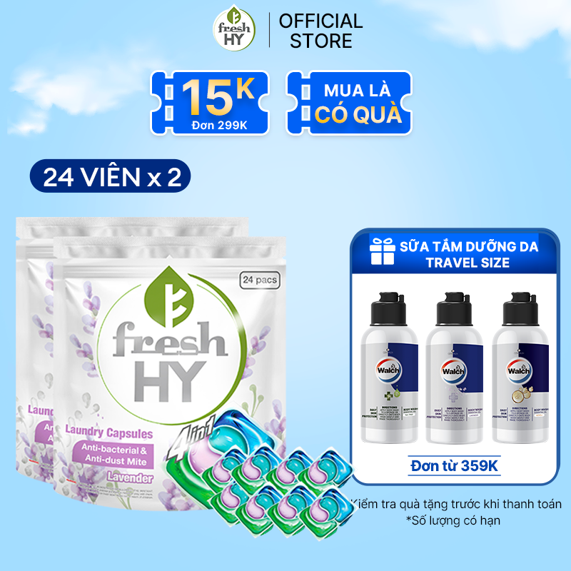 Combo 2 Túi Viên Giặt Xả Tiện Lợi 4 Trong 1 Fresh Hy Hương Hoa Công Nghệ Nhật Bản 24 Viên Túi - Hoa Oải Hương