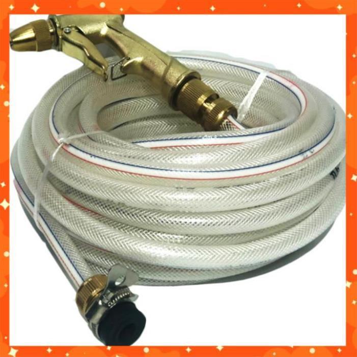 Bộ dây vòi xịt nước rửa xe, tưới cây . tăng áp 3 lần, loại 15m 206701-1 đầu đồng,cút đồng