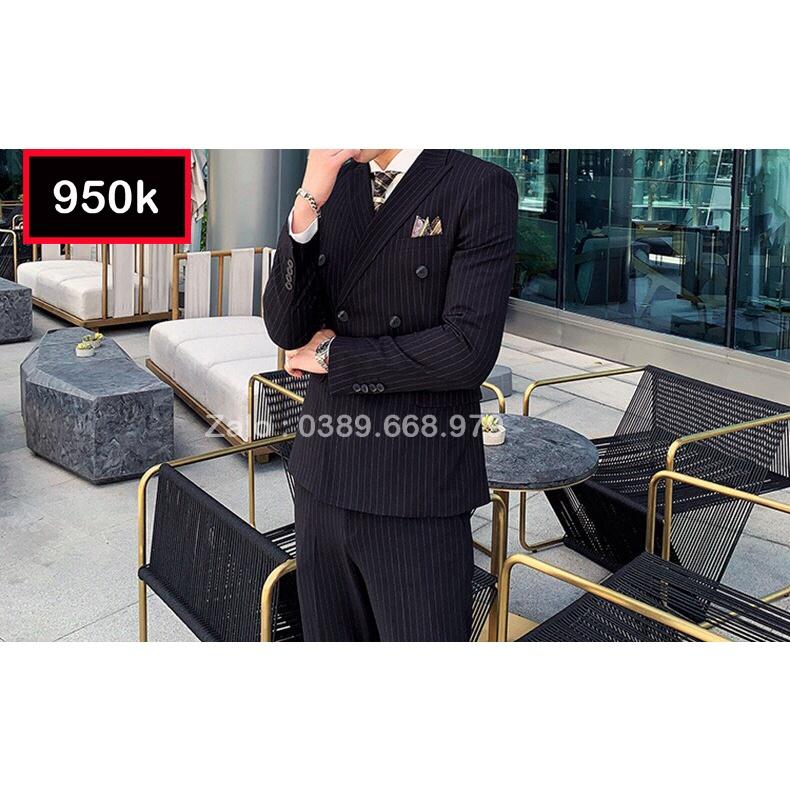 Bộ Vest Nam Cao Cấp 6 Cúc kẻ sọc màu đen