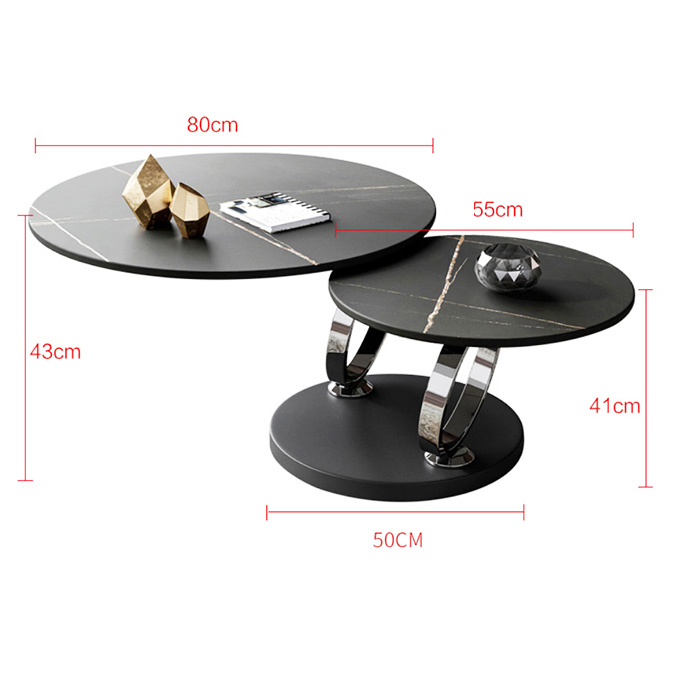 Bàn trà bàn sofa cặp đôi mặt đá phiến xoay 360 độ chân khung inox mạ đế chân đen sang trọng TS GALAXY C-08E ở HCM