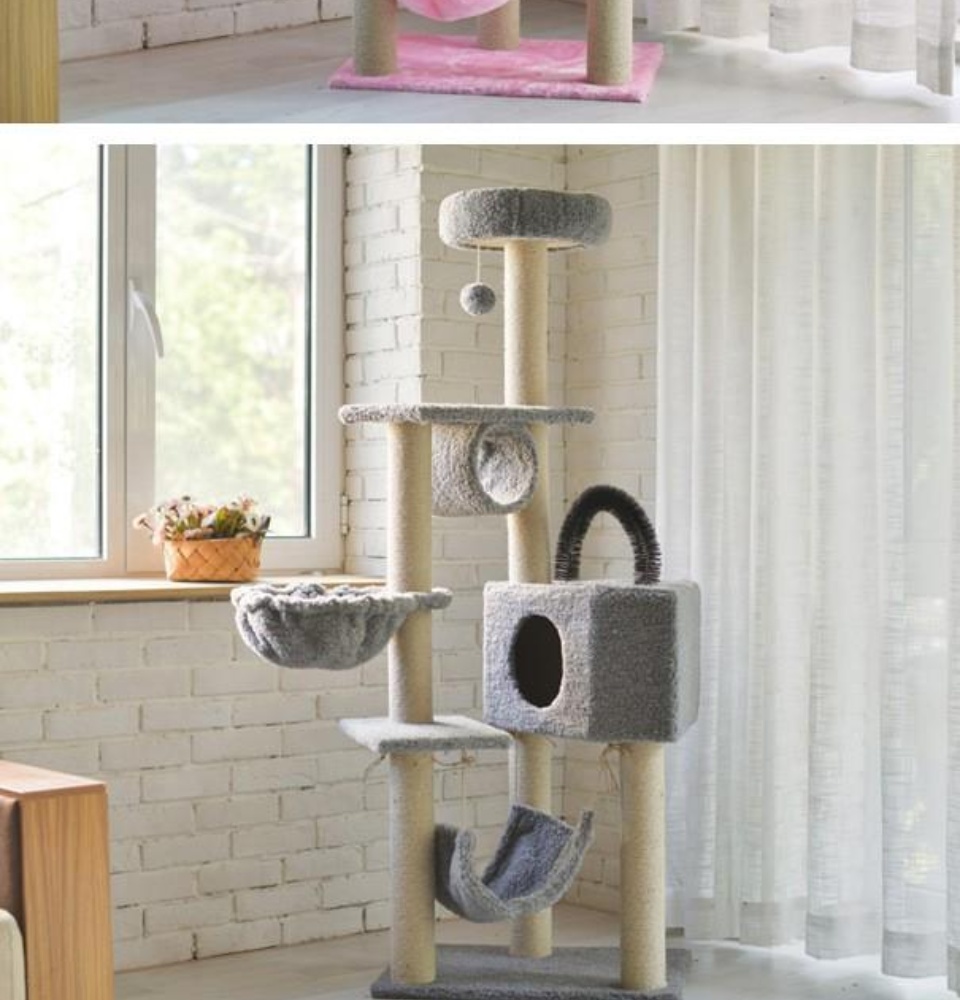 Trụ mèo leo trèo Loại cao 1,6m / Cat tree 4 tầng nhiều bộ phận - Nhà cho mèo chơi và cáo móng Bàn cào đa chức năng Hanpet (giao màu ngẫu nhiên)