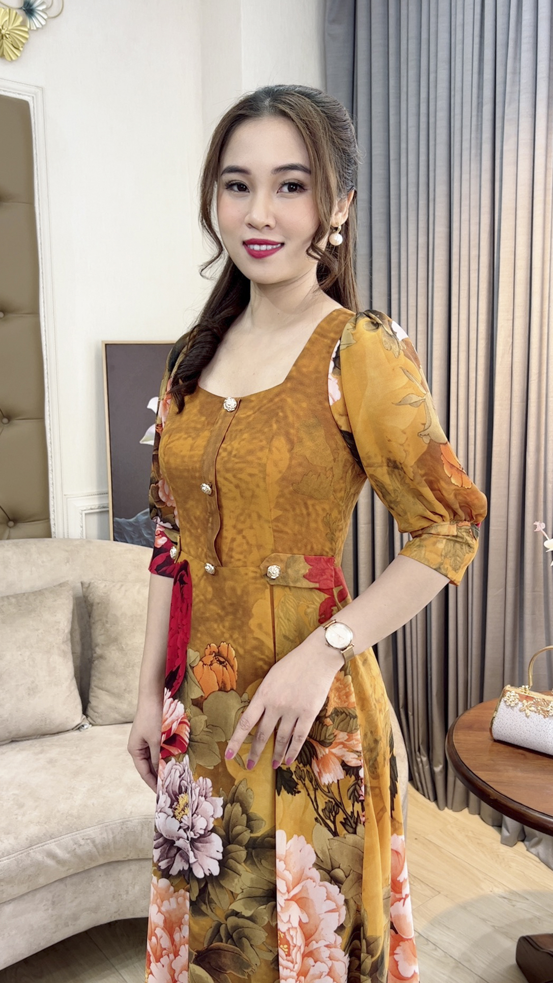 Đầm Trung Niên [ Linh Trà ] (TM 386) Trẻ Trung Trang Nhã Thanh Lịch Đi Làm Đi Tiệc Cho Bà Cho Mẹ