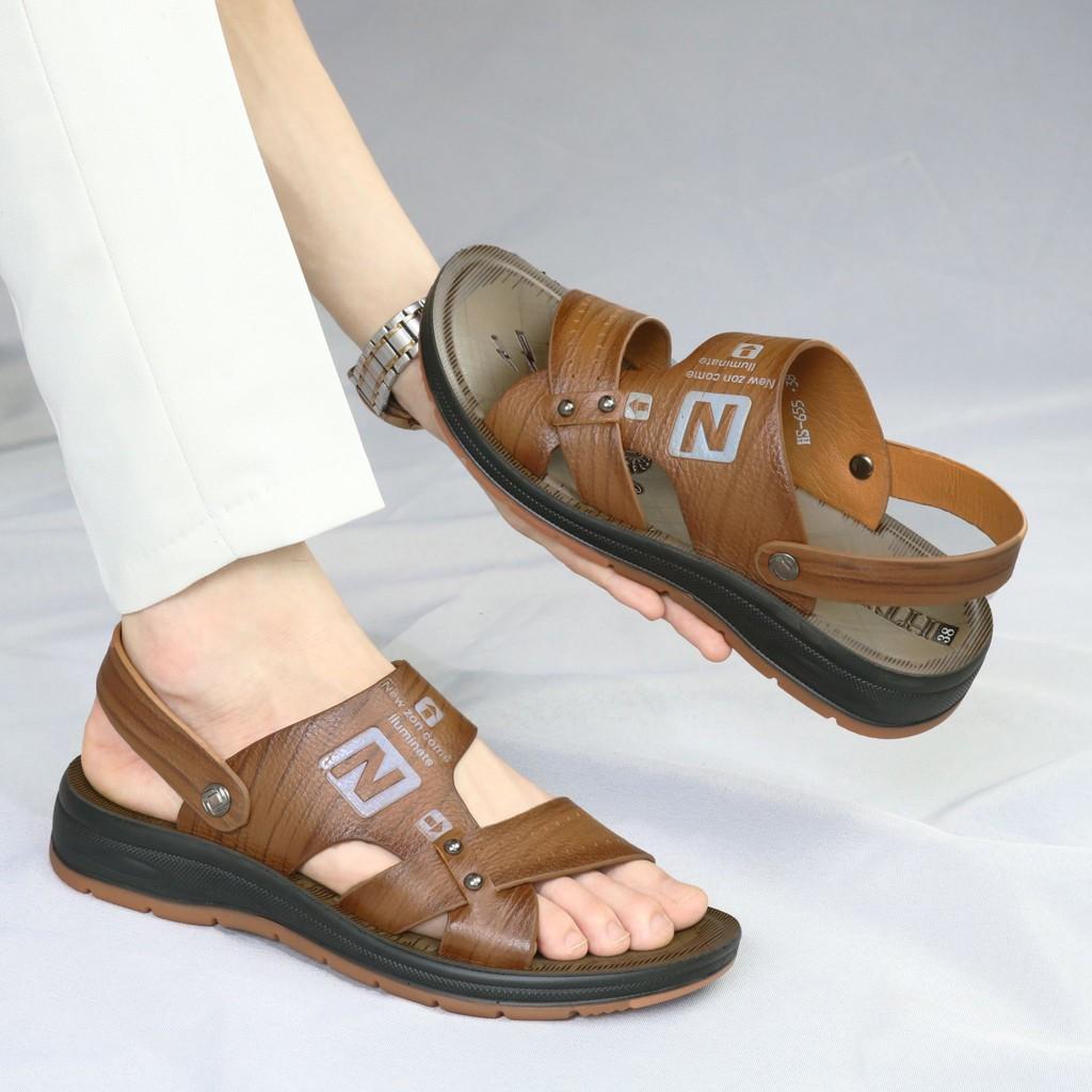 Sandal nam da bò cao cấp đế kếp cao 3.5 cm SD89 HT.NEO