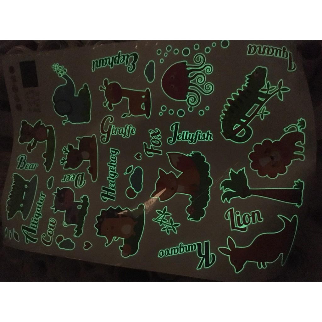 Decal trang trí dạ quang thú tiếng anh