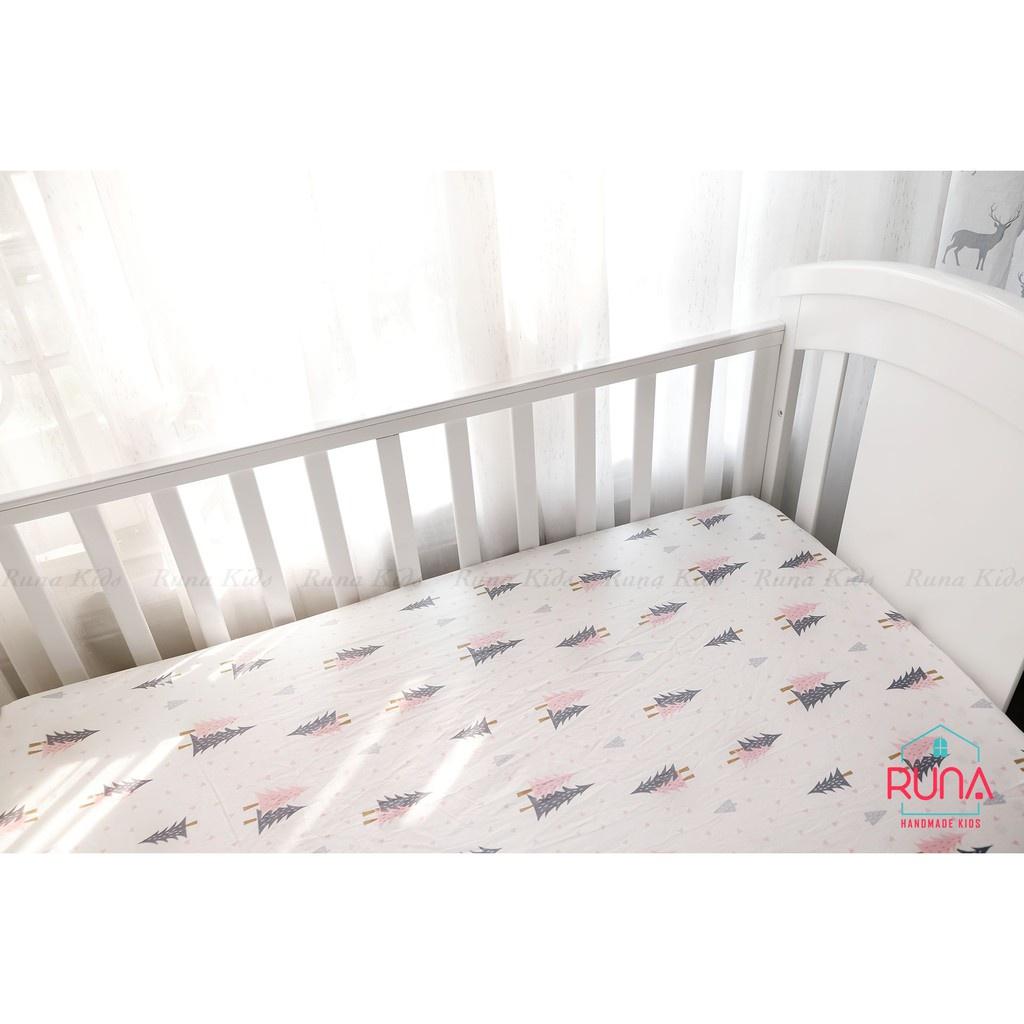 Ga chun bọc nệm cũi của bé RUNA KIDS Cotton Hàn cao cấp mềm mịn thoáng mát an toàn cho bé kích thước lớn