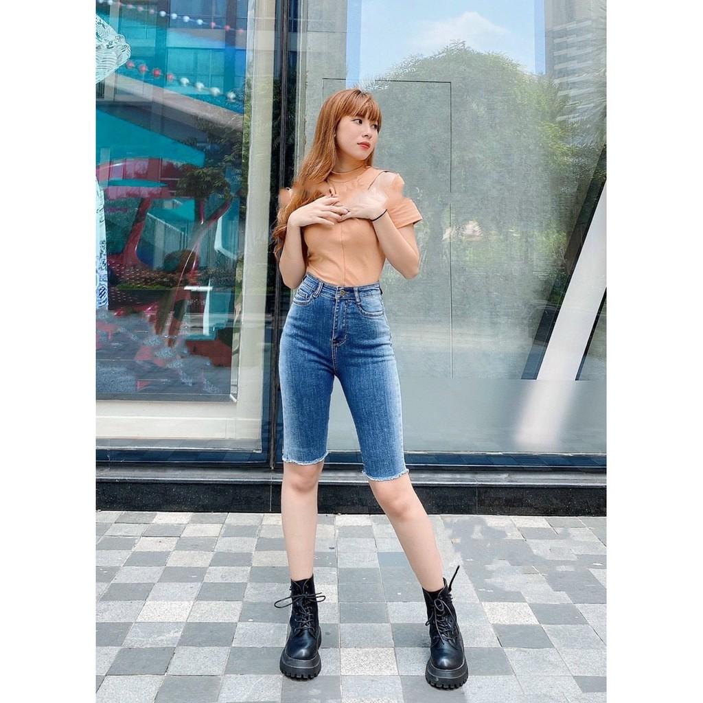 Quần jean ngố / lửng BIG SIZE lưng cao, co dãn mạnh rách kiểu LOANG MÀU đẹp dành cho người béo 3310