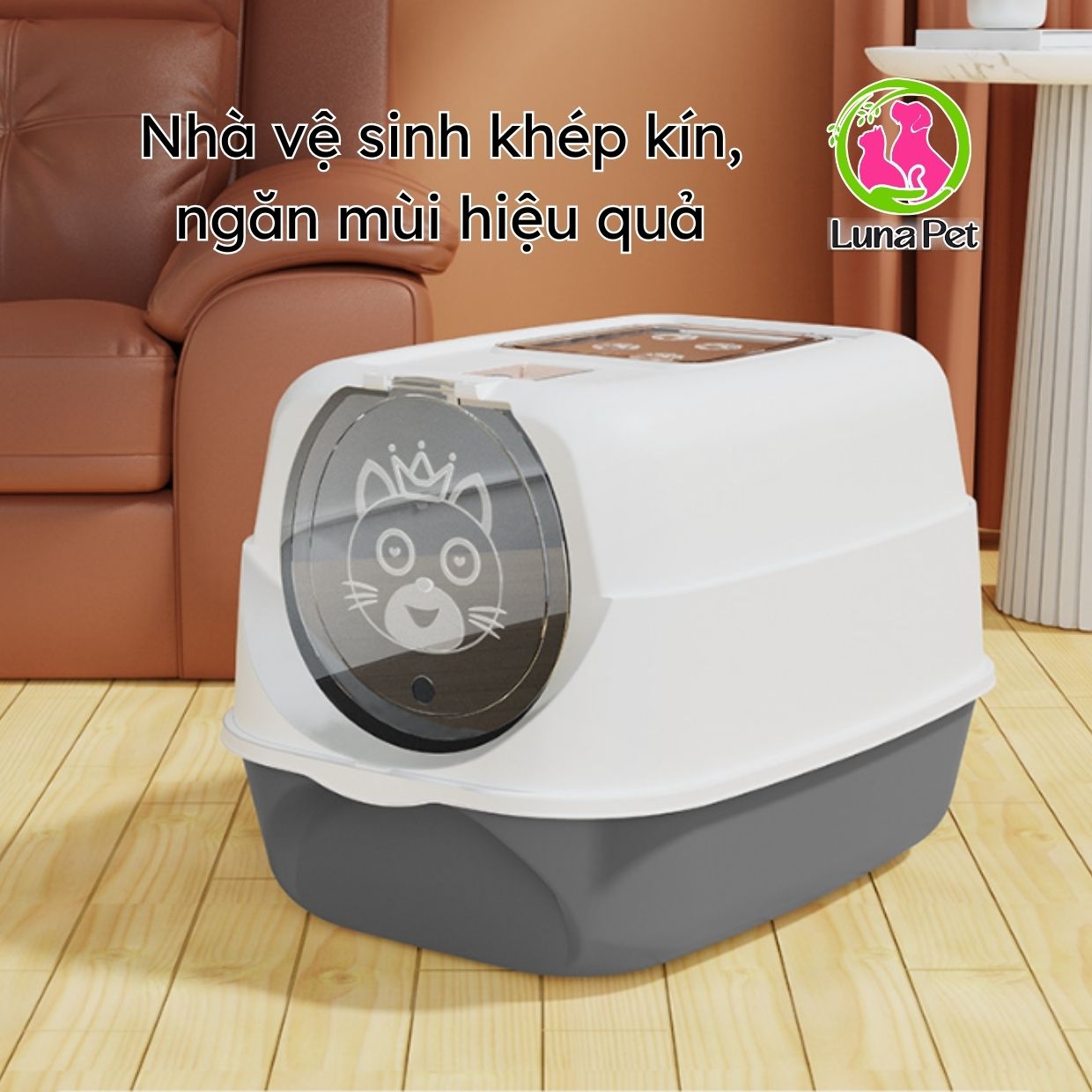 Nhà vệ sinh cho mèo 2 cửa lớn Luna Pet NVS07, Khay cát mèo lớn tặng kèm xẻng